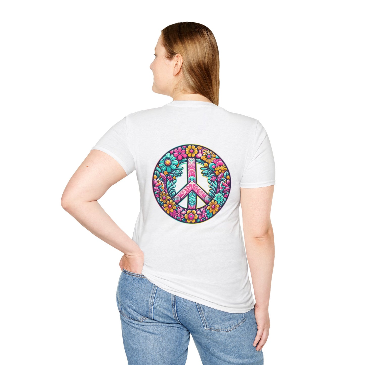Love & Peace Floral Unisex Softstyle T-Shirt